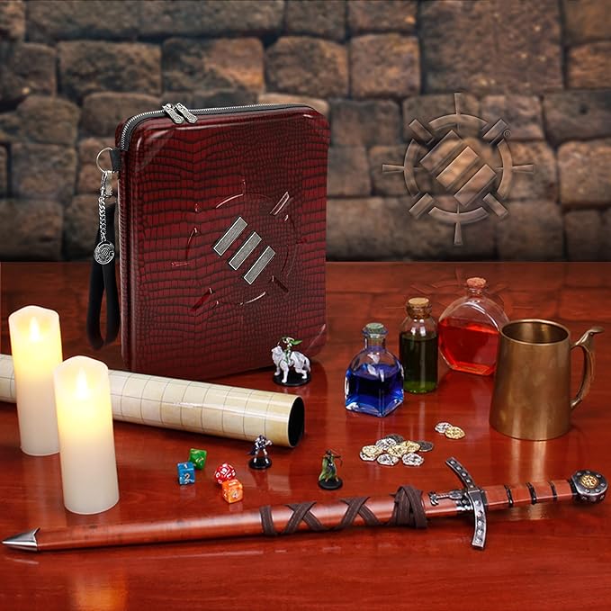 ENHANCE RPG Organizer Case - DnD Binder with Built-in Character Sheet Holder and Erasable Scribe Panel, Dice Rolling Area, Removable Pen Pouch, Miniature Foam Tray, Wrist Strap