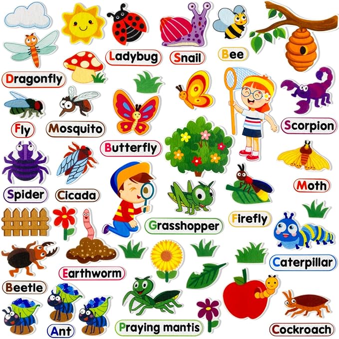 Felt Flannel Board Story Pieces for Toddlers Preschool,Kids Interactive Storytelling Teaching Play Kits for Flannel Board,with Words Felt Pieces(Insect Butterfly)