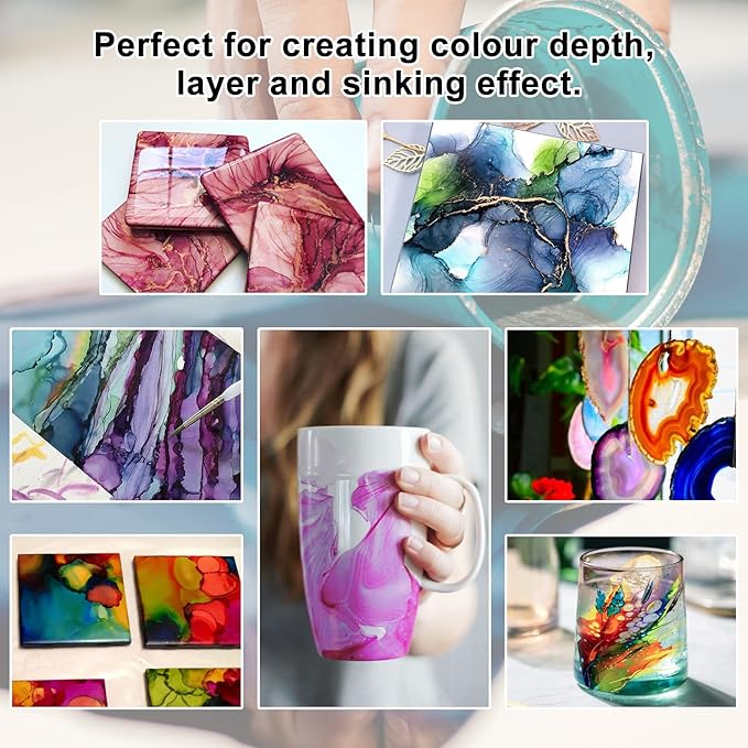 FansArriche Alcohol Inks for Resin, 48 Colors High Concentrated Alcohol Ink Set for Epoxy Resin, Alcohol-Based Resin Ink for Coasters, Fluid Painting Crafts, Tumbler Making, 10 ml Each