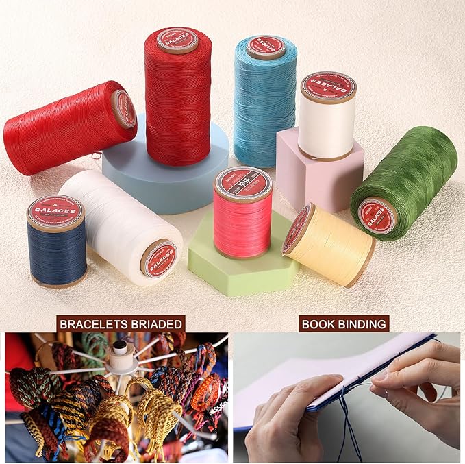 uxcell Flat Leather Sewing Waxed Thread, 140m / 153 Yards Polyester Wax String, 300D Wax Stitching Cord for Leather Crafts, Bookbinding, Bracelets Braided, Dark Green