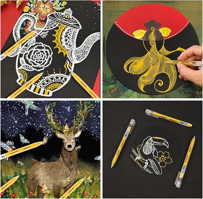 Gold Gel Pens 3-Pack - 0.6/0.8/1.0mm Fine to Bold Tips for Black Paper, Bullet Journaling & Holiday Crafts - Metallic Ink Set for Artists, Card Making & DIY Gifts