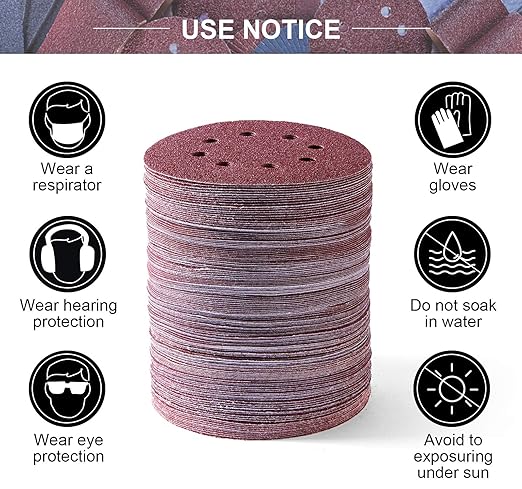 S SATC 150 PCS Sanding Disc 60 80 100 120 150 180 240 320 400 600 Grit Sanding Discs 5 Inch 8 Hole Hook and Loop Sanding Discs for Random Orbital Sander