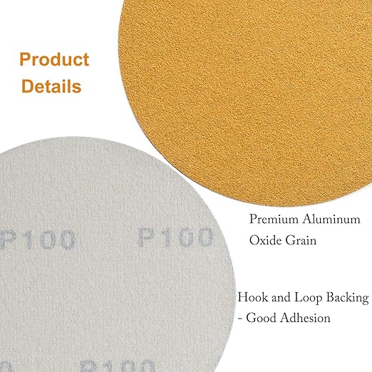 6-Inch No-Hole Hook and Loop Sanding Discs 100-Grit, Random Orbital Sandpaper for Automotive and Woodworking, 100-Pack