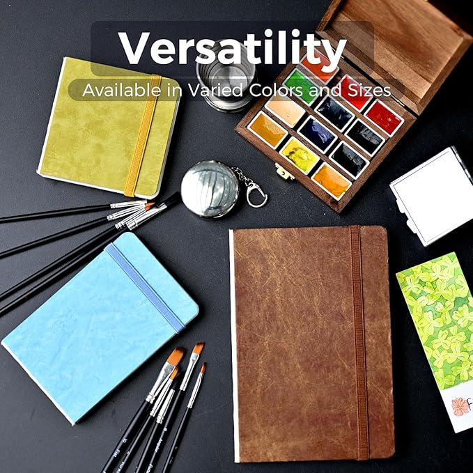 Funto Watercolor Journal 2-Pack, 3.9x3.9, 44 Pages Each,Hot-Pressed 100% Cotton, PU Leather Green Hard Cover, Art Supplies for Mixed Media