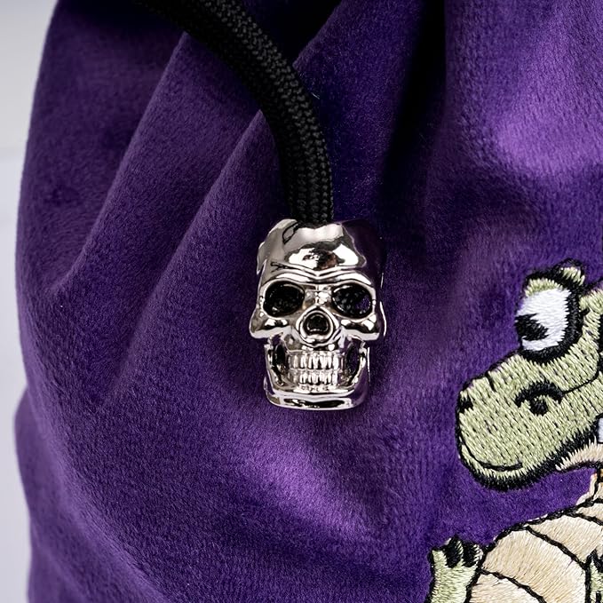 Large DND Dice Bag Purple Velvet Storage Bag with Cartoon Dragon Pattern for Role Playing Games Tabletop Games - Capacity 100+ Polyhedral Dice