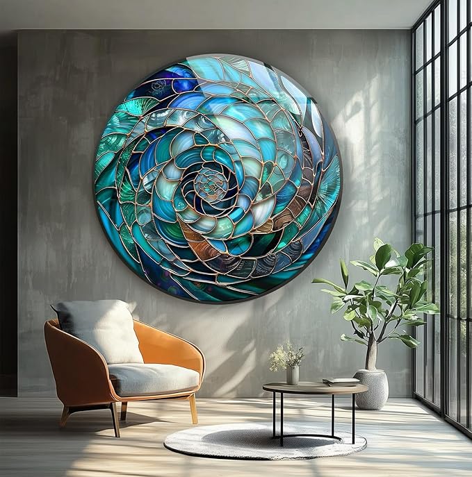 My Photostation.com 24''(60cm) Diameter Ocean Vortex Spiral Round Glass Wall Art Tempered Glass Printing Wall Decor Large Wall Art Wall Hangings