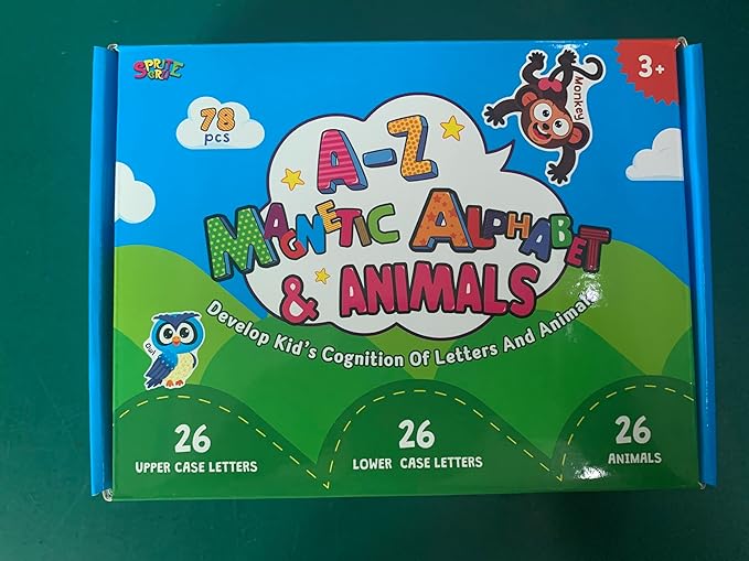 78 Magnetic Alphabet, 26 Uppercase, 26 Lowercase Letters & 26 Object Patterns, Adorable Animal Alphabet ABC Fridge Magnets Educational Letter Spelling Learning Toys Set for Toddlers 3 4 5 Years Old