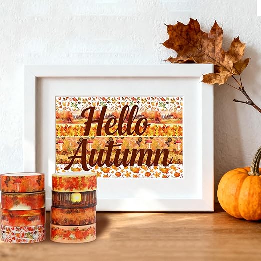 12 Rolls Autumn Washi Tape Set, Fall Maple Leaves Pumpkin Sunflower Thanksgiving Decorative Tape for Bullet Journal, Planner, DIY Arts Crafts, Scrapbooking, Gift Wrapping 16.4FT