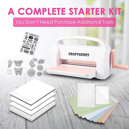 Manual Die Cutting Machine and Embossing Machine, 9'' Opening Size for Cardmaking, Scrapbooking, and DIY Crafts – Foldable Complete Set with A4 Die Cuts, Embossing Folders, and Plates(Pink)