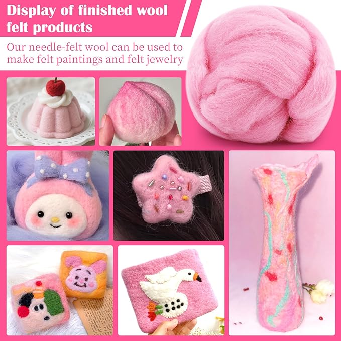 Mayboos Wool Roving Yarn, 1.76oz Colored Natural Wool Roving,Wool Felting Supplies Pure Wool Chunky Yarn for Wet Felting handcrafts and Spinning (Baby Pink)