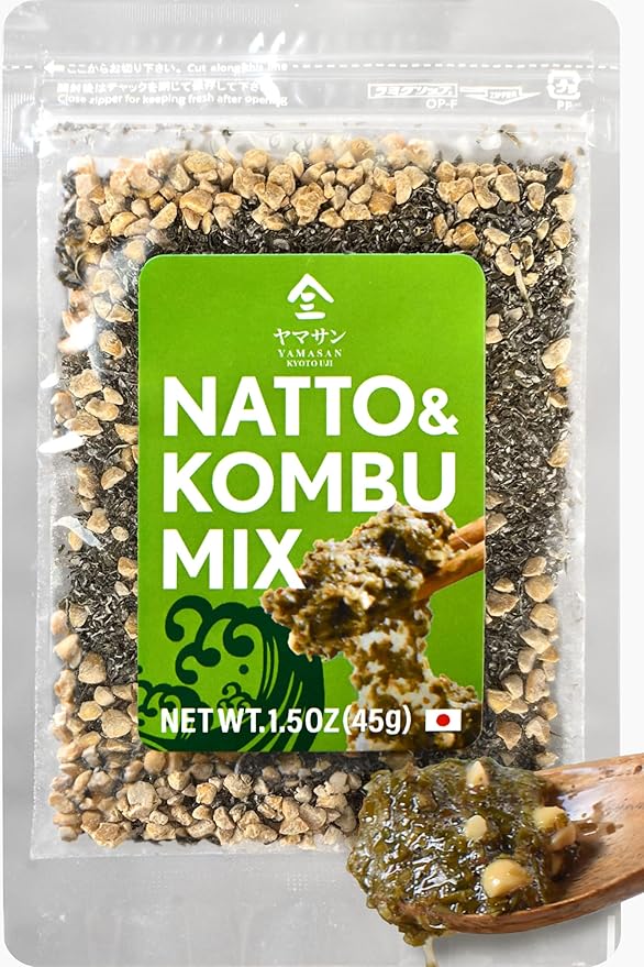 YAMASAN KYOTO UJI Japanese Natto and Kombu Mix, Tasty and Healthy, Freeze-Dried Natto and Dried Kelp, 2 Superfoods in 1, Quick and Easy Rehydration, Vegan, Non-GMO, All-Natural, Made in Japan, 1.5oz(45g)