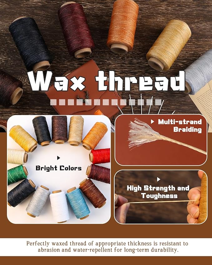 DIUDUS 218 Yards Upholstery Thread Heavy Duty, Waxed Leather Thread Sewing Kit with Heavy Duty Needles, Thread for Hand Sewing Leather Craft Repair Leather Shoes Bags Sofa (Red)