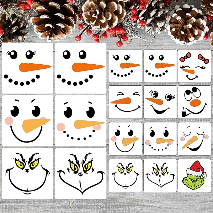 Snowman Face Stencils Christmas Stencils for Crafts Reusable Xmas Holiday Stencil for Painting on Wood Window T-Shirts Fabrics Decor CH