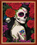 Dimensean Stamped Cross Stitch Kits Full Range of Embroidery Patterns Starter Kits for Beginners Adult or Kids DIY Cross Stitches Needlepoint Kit 11CT-Flower Skeleton Girl 16x20 inch