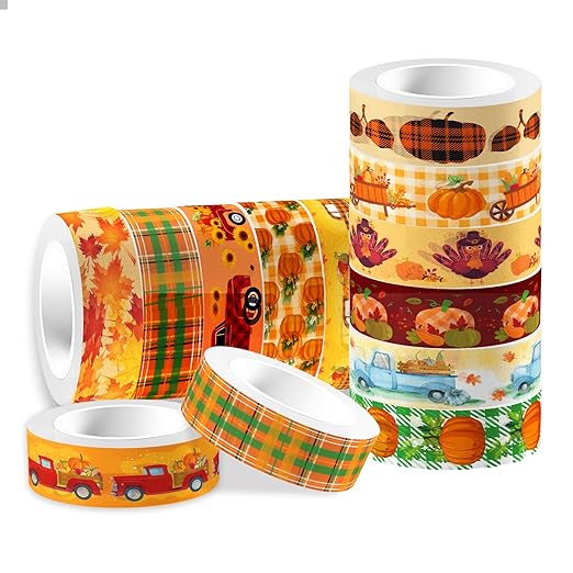 12 Rolls Thanksgiving Washi Tape Set, Maple Leaf Patriotic Decorative Paper Stickers Tape, Patriotic Packing Tape Decorative Tape for Thanksgiving Gifts Wrapping, DIY Art Crafts, Wrapping Decor