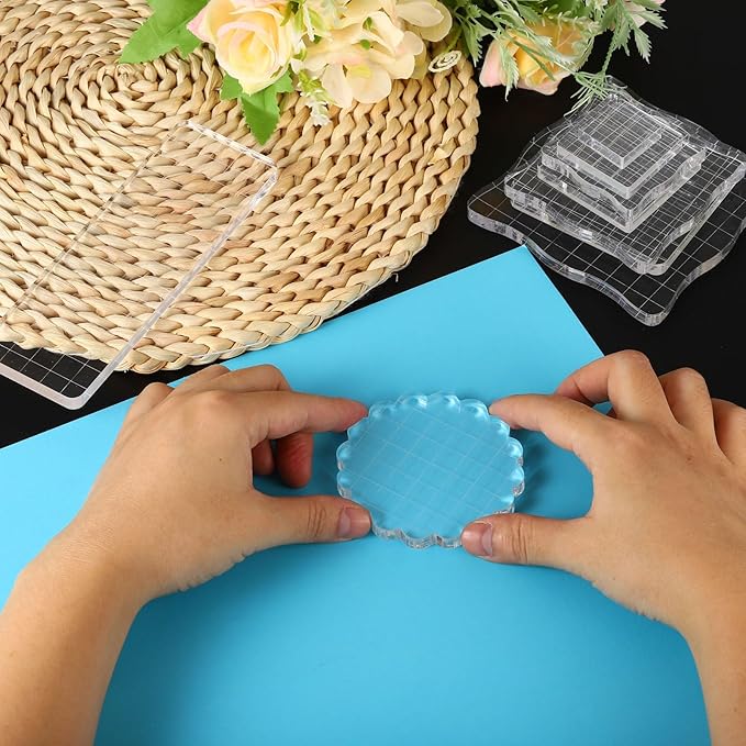 PATIKIL Acrylic Stamp Block, 3 Pack Stamping Block Square Shape with Lines Decorative Mounting Blocks Set for Scrapbooking DIY Crafts Card Making, 2x2