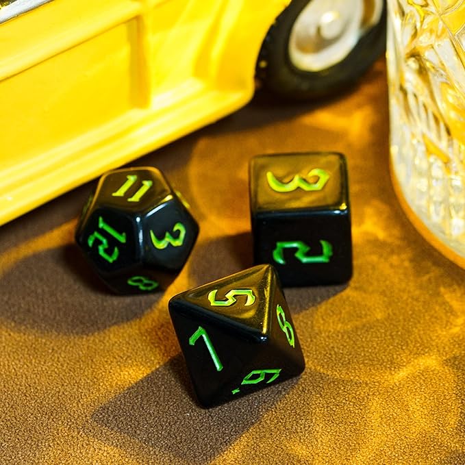 7-Die DND Dice Set Polyhedral Dice Set with a Leather Dice Bag, D&D Dice Set for Dungeons and Dragons, RPG Table Games (Black)