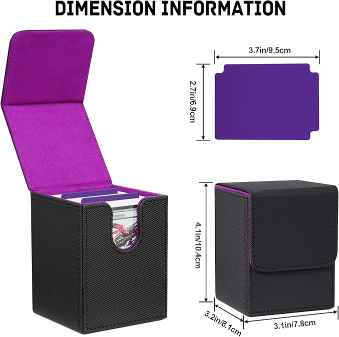 ZLCA Card Deck Box for Trading Cards,PU Leather Magnetic Card Storage Box Fits for TCG CCG Magic Game Cards(Black Set)