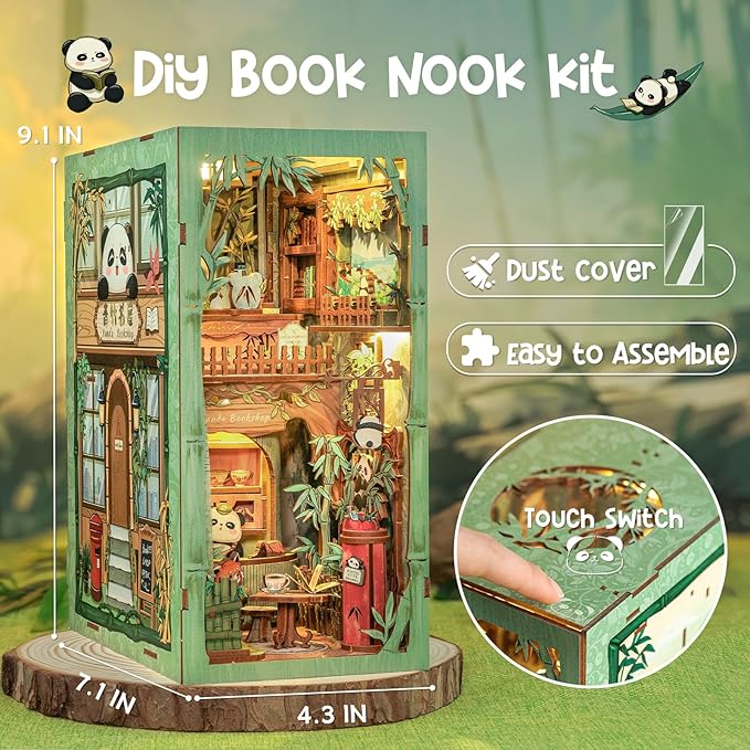 CUTEBEE Book Nook Kit - DIY Miniature House Dollhouse Kit for Adult and Teens, Booknook Bookshelf Decor Alley Model Build with LED Light, Gifts for Family and Friends