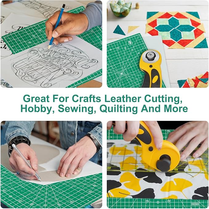 Headley Tools 12"x12" Rotating Cutting Mat, Self Healing Mat with 360-Degree Rotation & Anti-Slip Base, Sewing Board Cutting Mat Perfect for Fabric Quilting Leather Hobby Project, Green
