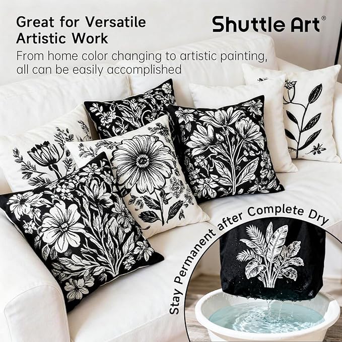 Shuttle Art White Fabric Paint, 33.8 oz(1000 ml) Large Bottle with Pump, Permanent Fabric Paint for Furniture, Sofa, Cushions, Clothes, Soft Non-Toxic Textile Paint for Color Changing, Renewal & Art Creations