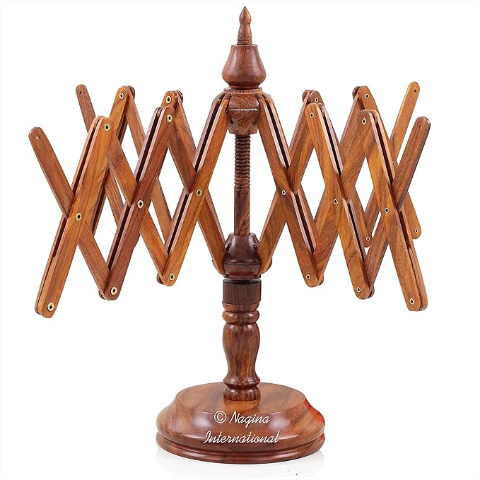 Nagina International's Yarn Swift Umbrella Table Top Yarn Winder | Hand Operated Ball Winder Holder | Knitting Tool for Swift Winding Lines, Laces Yarns & Fiber (Rosewood)