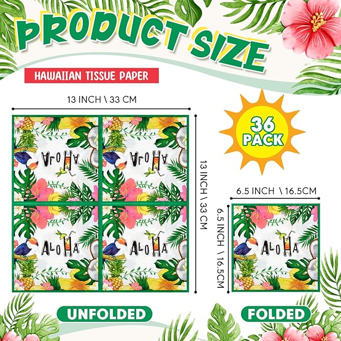 Crtiin 36 Pack 9 Styles Decoupage Napkins Assorted Floral Decorative Decoupage Napkins Chinoiserie Cocktail Paper for DIY Crafting Birthday Party, Each Unfolded 13 Inch(Tropical Plants)