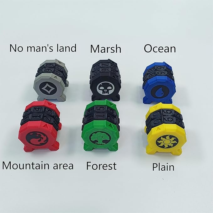 6PCS MTG Life Counter Set, 6 Terrain Types, 1.3 inch Gaming Tokens, Multi-Color