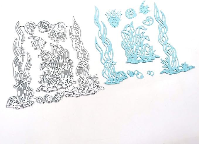 Metal Sea Grass Seaweed Coral Tropical Fish Cutting Dies,Jellyfish Shell Fish Conch Ocean Die Cuts Summer Embossing Stencils Template Mould for Card Scrapbooking and DIY Craft Album Paper Card Decor