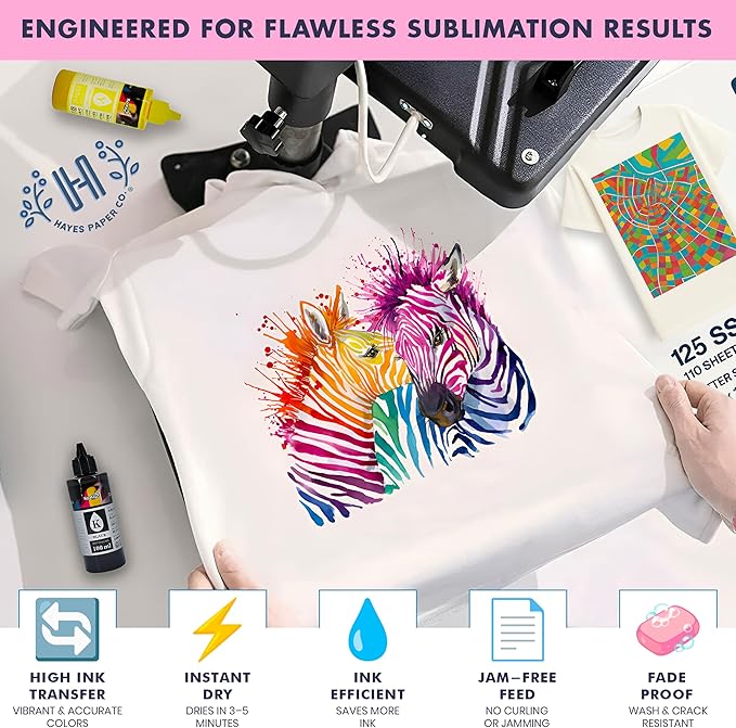 Hayes Sublimation Paper 105gsm A4 Size (8.3" x 11.7") – 150 Sheets | Works With Sublimation Ink & Blanks | Compatible With Sublimation Printers | T-Shirts, Mugs, Tumblers and More