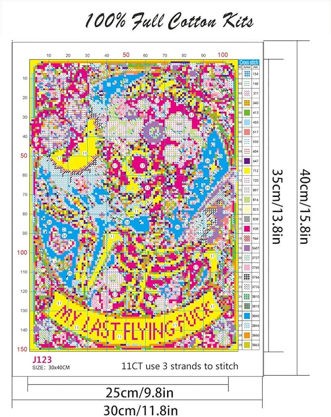 Skullhead Stamped Cross Stitch Kits - Flower Counted Cross Stitch Kits for Beginners Adults Needlepoint Cross-Stitch Patterns Butterfly Dimensions Needlecrafts Embroidery Kits Arts and Crafts