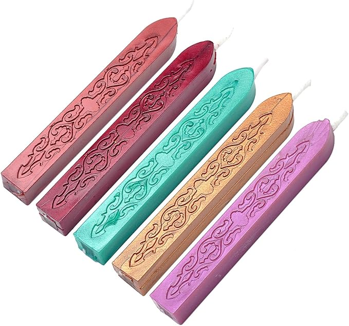 Wax Seal Sticks, Yoption 5 Pcs Totem Fire Manuscript Sealing Seal Wax Sticks with Wicks Multi-Color Cord Wick Sealing Wax for Postage Letter Retro Vintage Wax Seal Stamp (Five Mix Color)