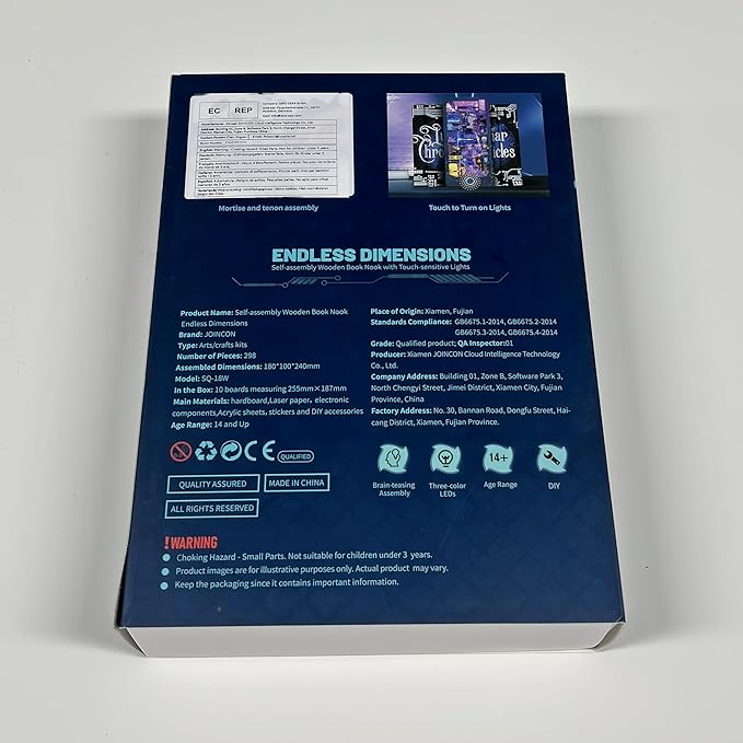3D Wood Puzzle Book Nook Kit, Futuristic Miniature Bookshelf Insert with LED Lights, DIY Cyberpunk Bookend Décor for Display, Unique Craft for Adults and Teens (Endless Dimensions)