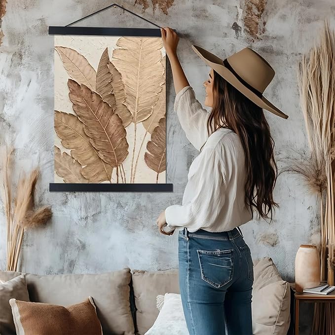 Artmag Magnetic Poster Hanger Frame, 29x22 29x40 29x54 Light Wood Wooden Magnet Canvas Artwork Print Poster Hangers Frames Hanging Kit (Black, 29")