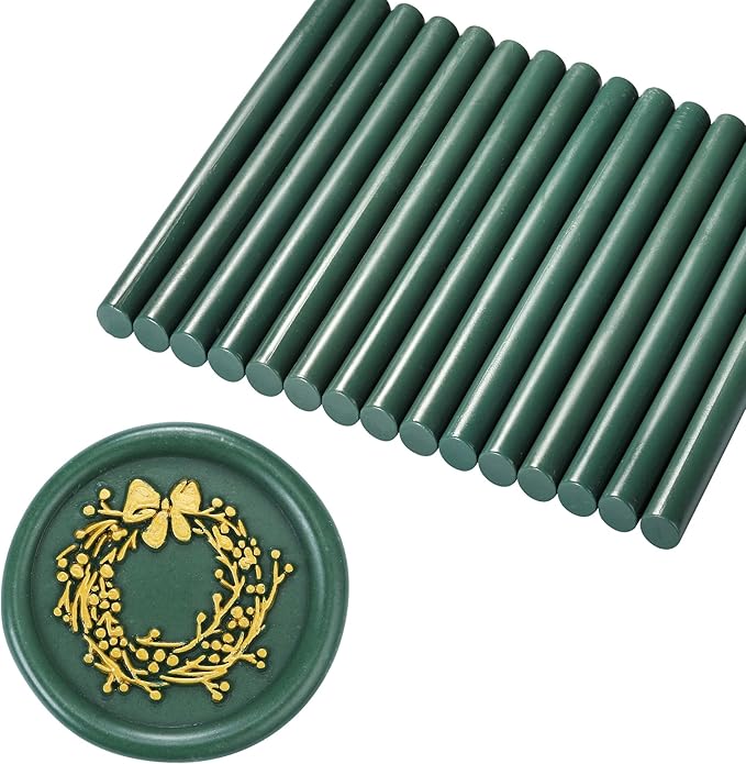 Yoption 15 Pieces Olive Green Glue Gun Sealing Wax Sticks for Wax Seal Stamp, Great for Wedding Invitations, Envelopes, Cards, Christmas Gift Ideas, Wine Packages (Olive Green)