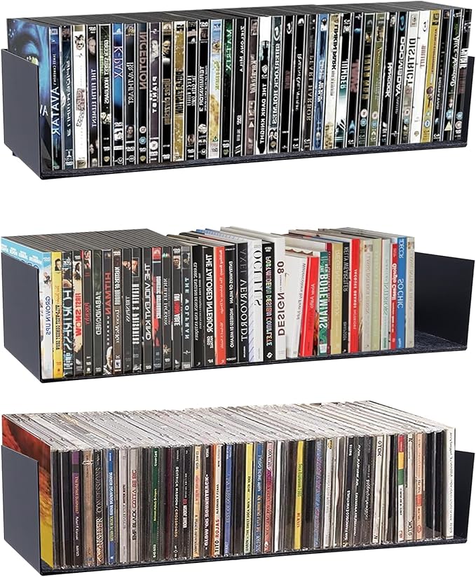U Shape Floating Shelves Wall Mount Metal Bookshelf CD DVD Storage Display Shelves, Black Set of 3