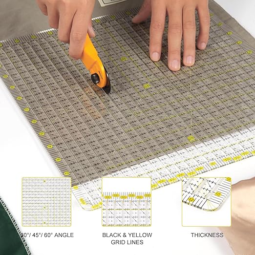 Quilting Ruler 12.5“* 12.5“ -Slotted Ruler for Precise Fabric Cutting, Stripology Ruler for Quilting
