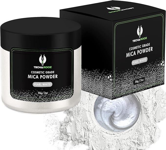 Pearl White MICA Powder for EPOXY Resin 56G / 2OZ. JAR - TECHAROOZ 2 Tone Resin DYE Color Pigment Powder for Lip Gloss, Nails, Colorant for Slime Bath Bombs SOAP Making & Polymer Clay