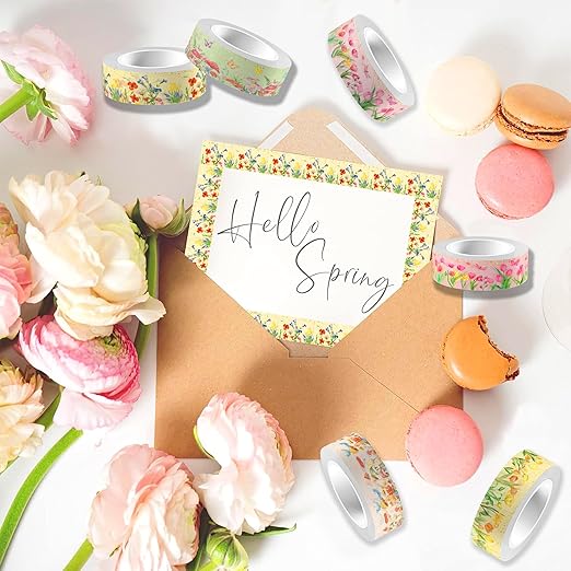12 Pcs Flowers Washi Tapes Set Flowers Blooms Garden Vintage Flowers Masking Tape Floral Themed Decorative Tape Flowers Printed Decorative for DIY, Planner, Scrapbooking, and Party Decor