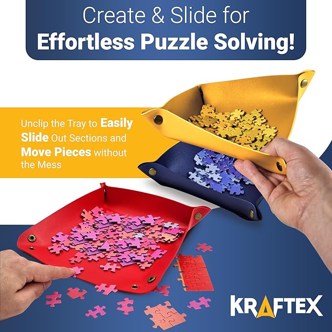 Puzzle Sorting Trays - 3X Large Puzzle Organizer for Sorting 1000 Pieces up to 3000 Pieces, Stackable Jigsaw Accessories for Adults in Red, Yellow and Blue