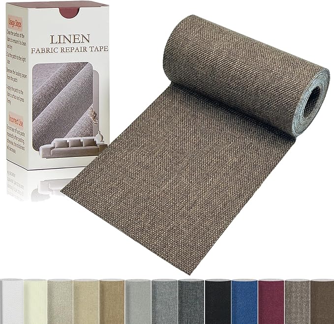 Linen Repair Tape 4x70 Inch Self-Adhesive Couch Patch Repair Fabric Patch for Furniture,Sofas,Cushion,Chairs,Bags,Linen Goods(Coffee)