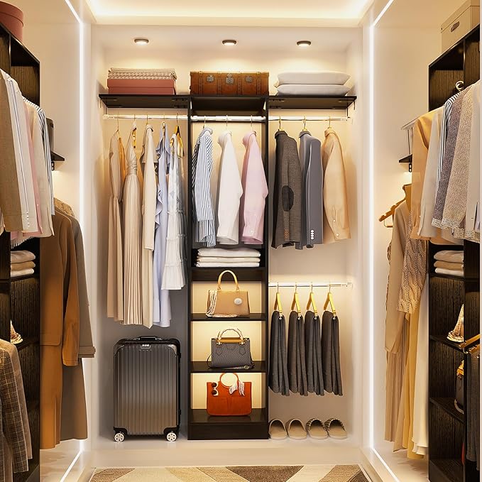 48" Small Closet Organizer, 4FT Small Closet System with 4 Closet Rods & 3 Shelves, 80"H Small Closet Organizers and Storage for Small Bedooms, Cloakrooms, Laundry Rooms, Black