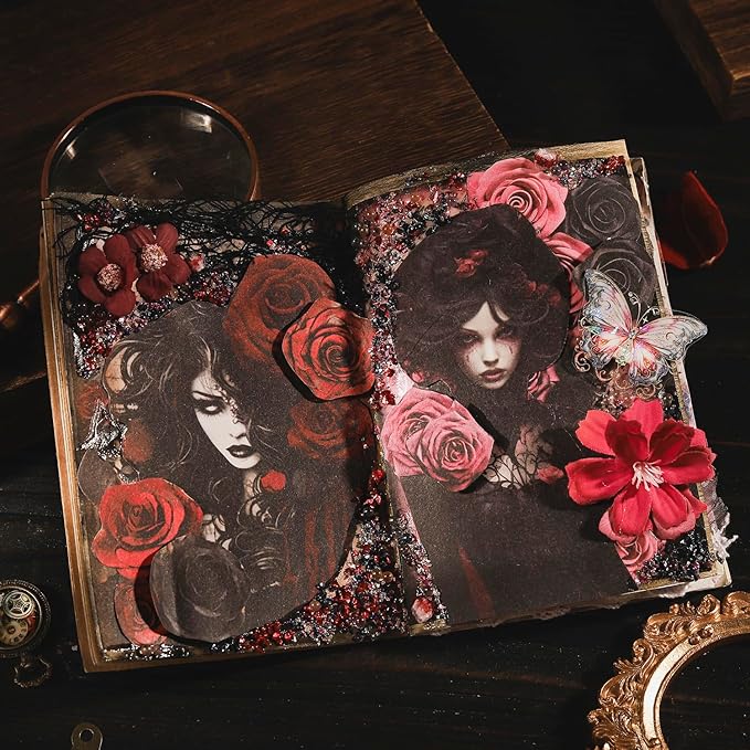 Gothic Scrapbook Paper Set, 180 PCS Dark Ephemera Pack for Junk Journaling, Scrapbooking, Crafting, DIY Projects, Diaries, and Art Supplies