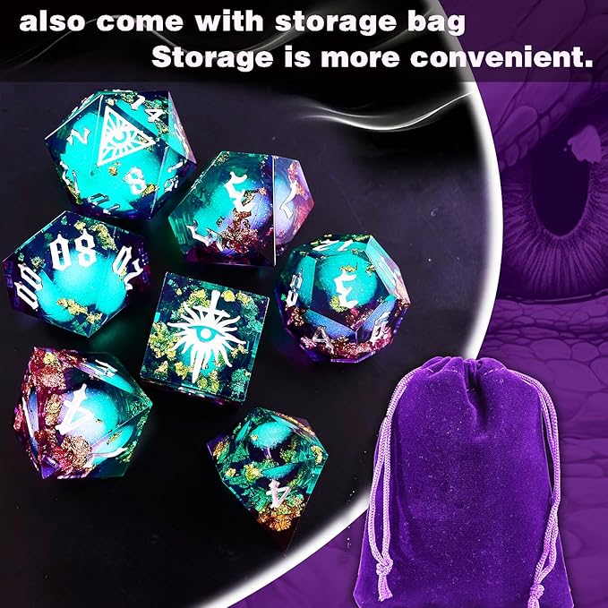 Third Mystery Eye Liquid Core DND Dice Set for Role Playing Games, 7 PCS Dungeons and Dragons Dice Set with Metal Box for D&D Gifts, RPG DND Starter Dice Set