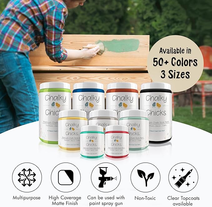 Chalky Chicks All-in-One Chalk Paint for Furniture or Cabinet - 16 Fl Oz - Matte Finish Cuppa Latte Tan for Metal, Wood Furniture Paint - No Sanding All-in-One for Home Decor & Crafts, USA Made