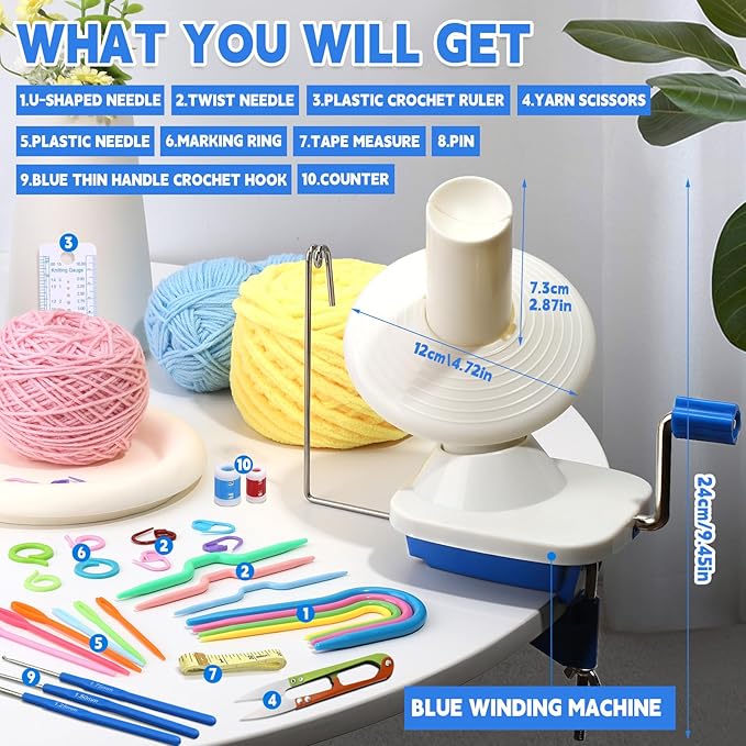 Yarn Winder, Yarn Ball Winder for Crocheting with 40 PCS Stitch Markers Metal Handle and Tabletop Clamp 4 Ounce Capacity, Easy to Set Up and Use for Yarn Storage