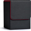 ZLCA Card Deck Box for Trading Cards, MTG YuGiOh Deck Case Holds 100+ Single Sleeved Cards, PU Leather Magnetic Card Storage Box Fits for TCG CCG Magic Game Cards (Black& Red)