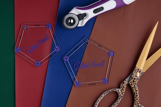 The Quilted Bear Pentagon Quilting Templates – 8 Clear Non-Slip Acrylic Quilt Templates for Precise Fabric Cutting & Stress-Free Machine Quilting - Ideal for Quilt & Sewing Supplies (¾–3")