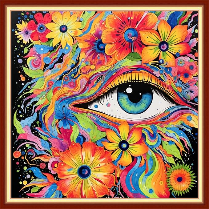 DMCVIVR Stamped Cross Stitch Kits for Adults Beginners Embroidery Kits 11CT Needlepoint Kits Cross Stitch Patterns Embroidery Patterns&Flower Eyes 18x18 inch