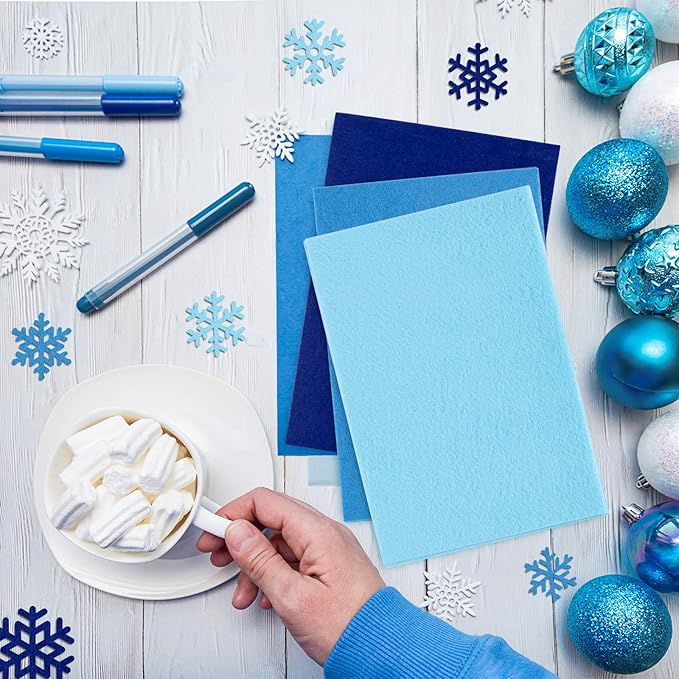 Whaline 18Pcs Felt Fabric Sheets Assorted Blue Craft Felt Pack for Winter Xmas DIY Craft Sewing Patchwork Art Projects, 3 Colors, 7.9 x 11.8 Inch